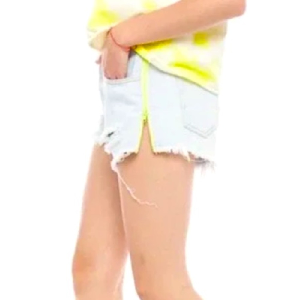 Sandrine Rose xFree People Light Wash Neon Side Zips Fray Hem Cutoff Jean Shorts - Picture 5 of 9